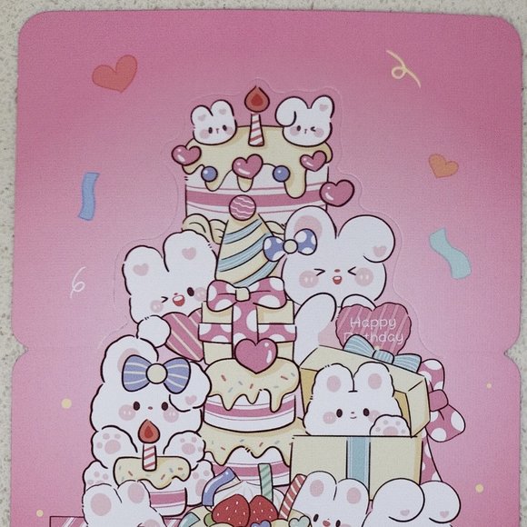 Kawaii Bunny Rabbits "Happy Birthday" pop up greeting card without envelope - Picture 1 of 2